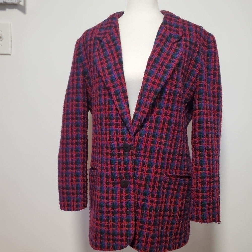 Norton McNaughton Red and Blue Plaid Blazer - Picture 6 of 7